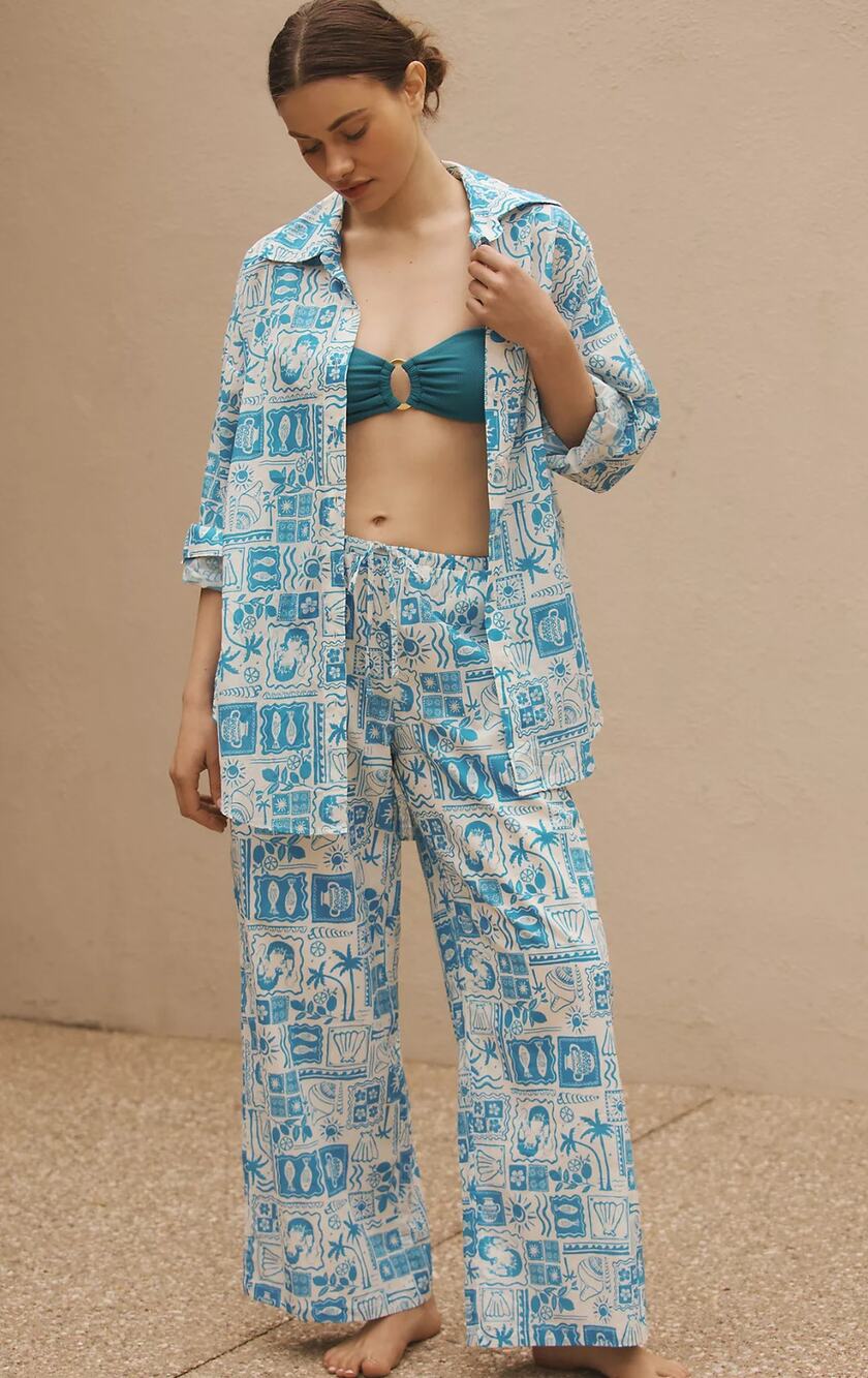 NWT Charlie Holiday Emma Blue and White Cotton Pants - Size 4